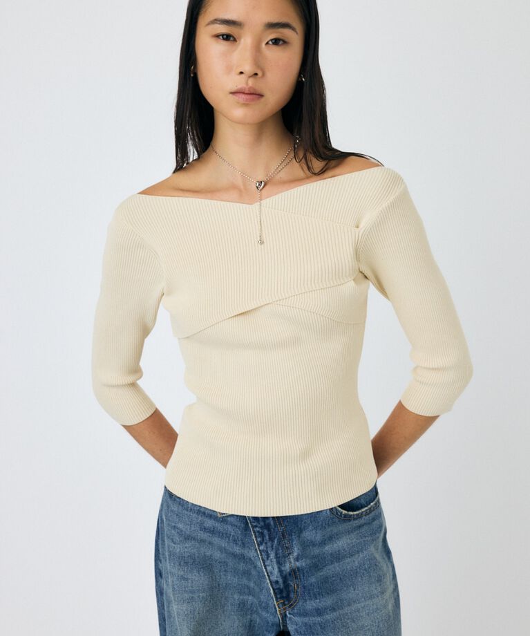 MOUSSY「CROSS OFF SHOULDER ニットトップス」|ニット・セーター|IVOY3