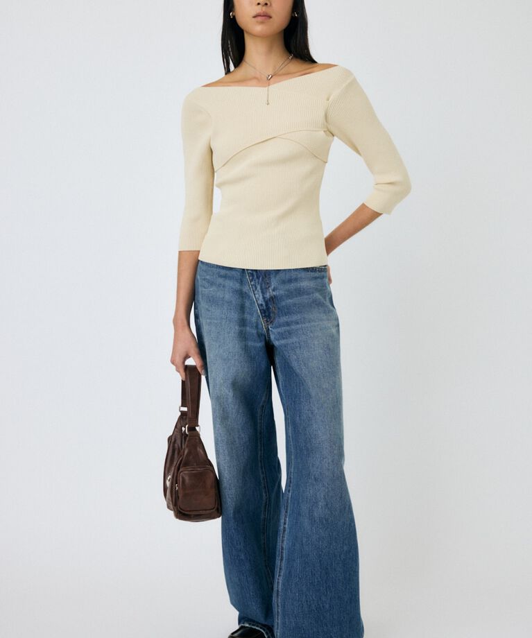 MOUSSY「CROSS OFF SHOULDER ニットトップス」|ニット・セーター|