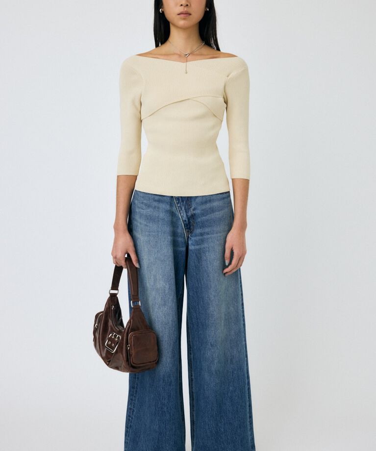 MOUSSY「CROSS OFF SHOULDER ニットトップス」|ニット・セーター|