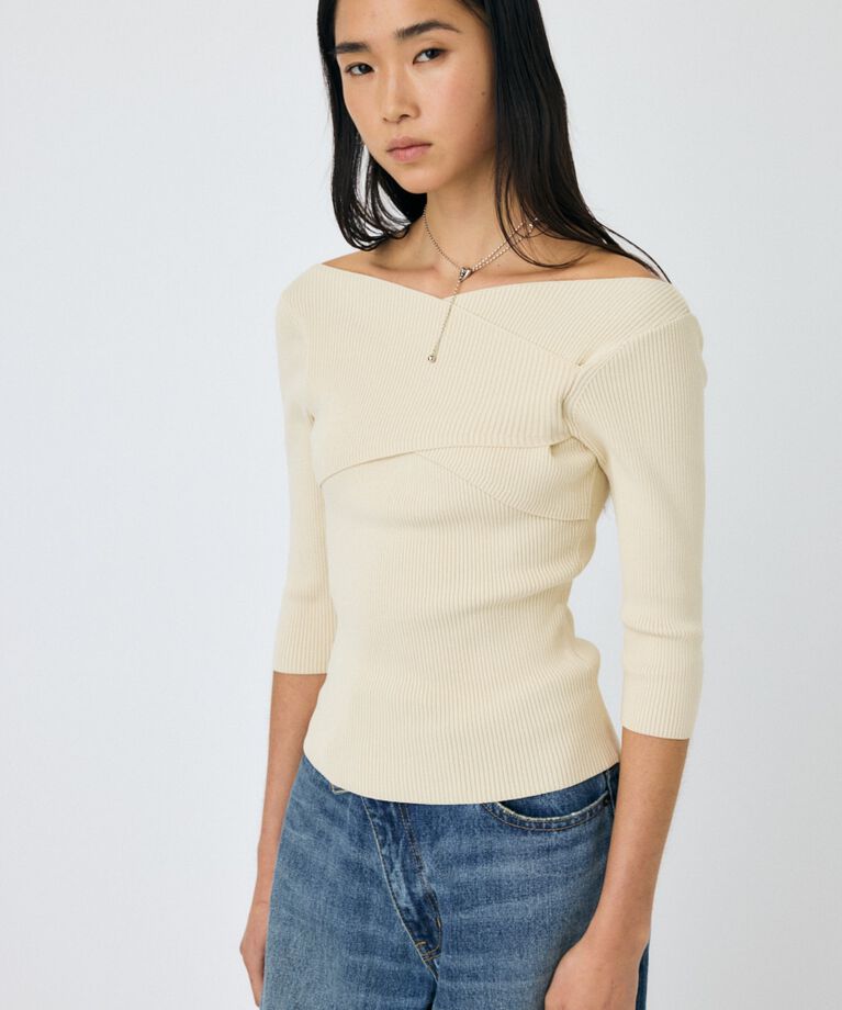 MOUSSY「CROSS OFF SHOULDER ニットトップス」|ニット・セーター|