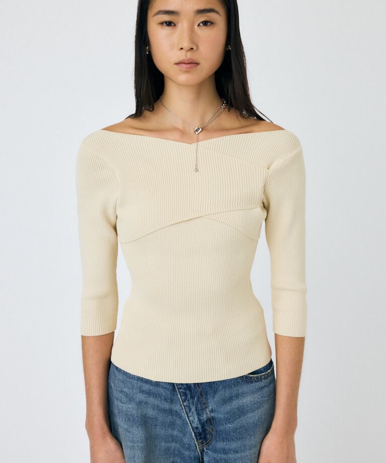MOUSSY「CROSS OFF SHOULDER ニットトップス」|ニット・セーター|