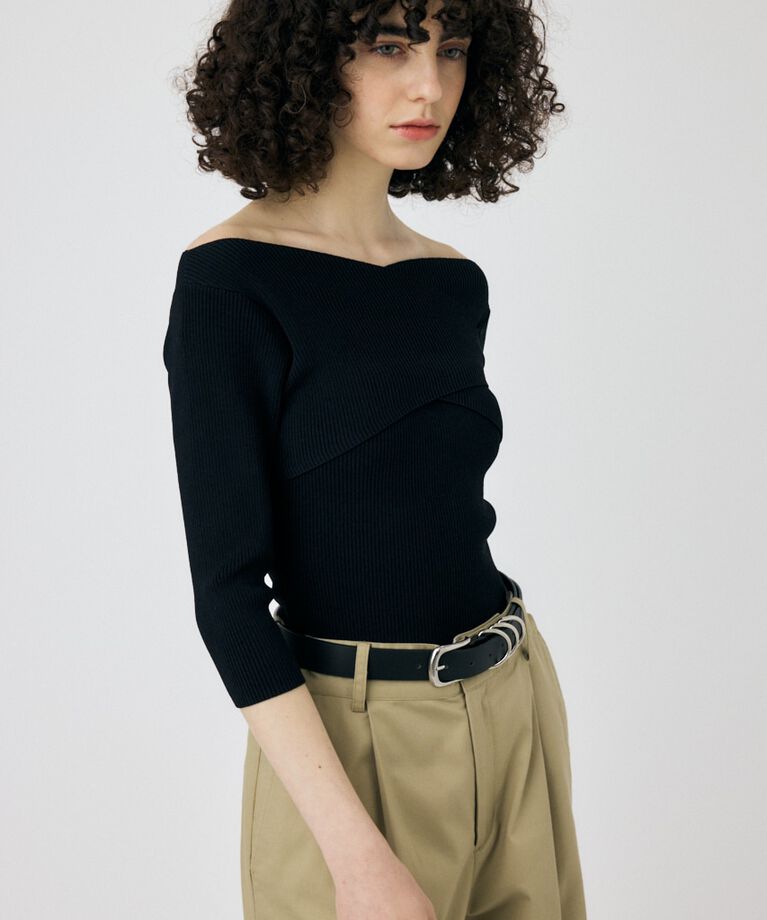MOUSSY「CROSS OFF SHOULDER ニットトップス」|ニット・セーター|