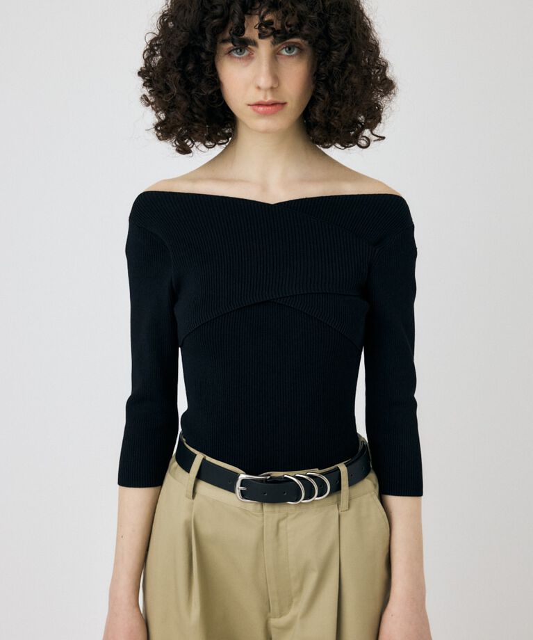MOUSSY「CROSS OFF SHOULDER ニットトップス」|ニット・セーター|