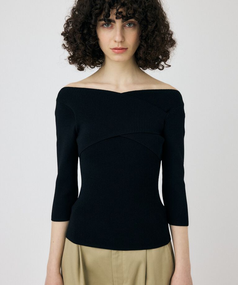 MOUSSY「CROSS OFF SHOULDER ニットトップス」|ニット・セーター|