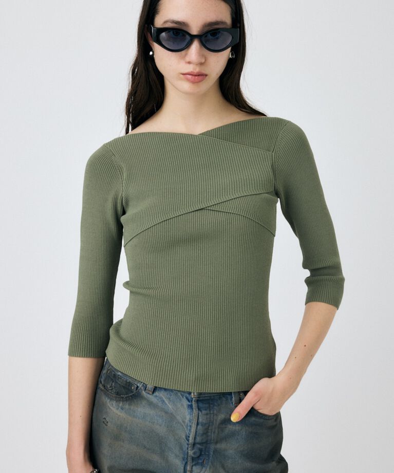 MOUSSY「CROSS OFF SHOULDER ニットトップス」|ニット・セーター|L/KHA1