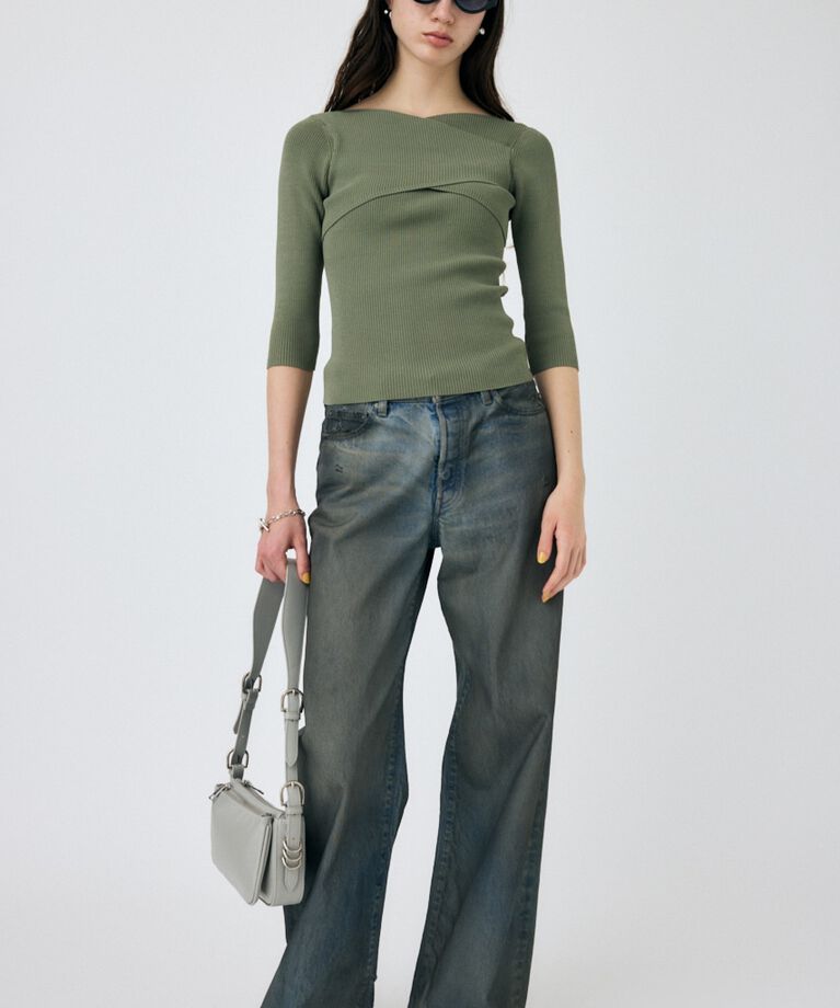 MOUSSY「CROSS OFF SHOULDER ニットトップス」|ニット・セーター|