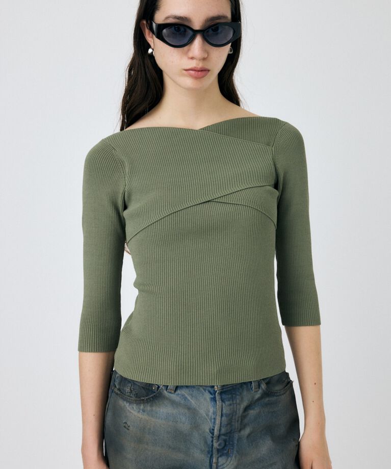 MOUSSY「CROSS OFF SHOULDER ニットトップス」|ニット・セーター|