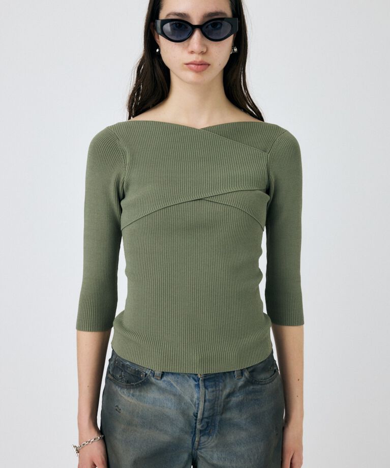 MOUSSY「CROSS OFF SHOULDER ニットトップス」|ニット・セーター|
