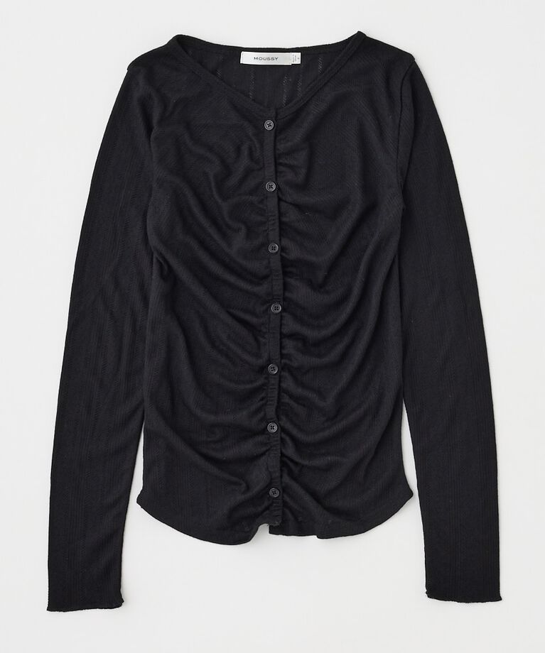 MOUSSY「POINTELLE GATHER カーディガン」|Tシャツ・カットソー|BLK
