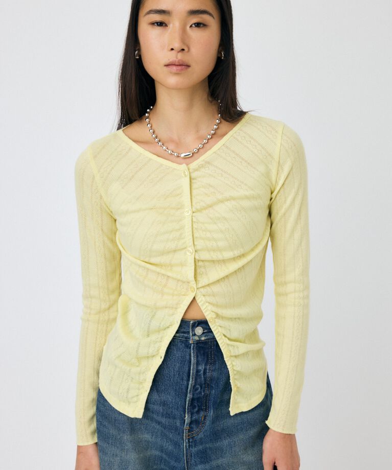 MOUSSY「POINTELLE GATHER カーディガン」|Tシャツ・カットソー|L/YEL1