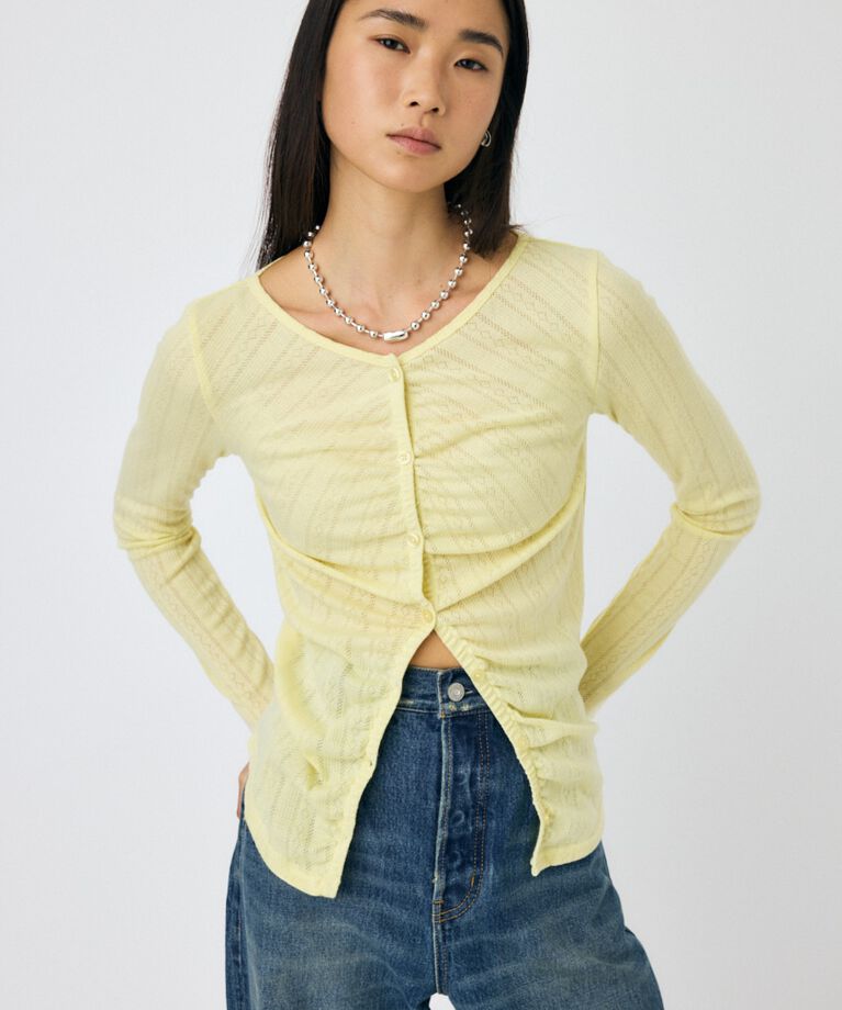MOUSSY「POINTELLE GATHER カーディガン」|Tシャツ・カットソー|