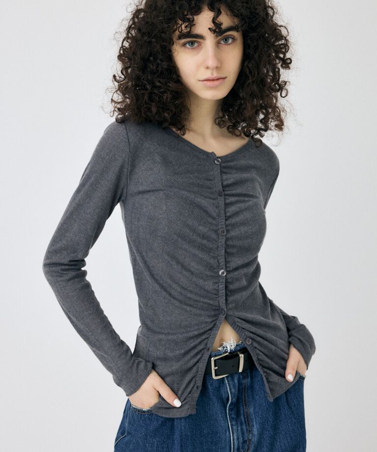 MOUSSY「POINTELLE GATHER カーディガン」|Tシャツ・カットソー|GRY