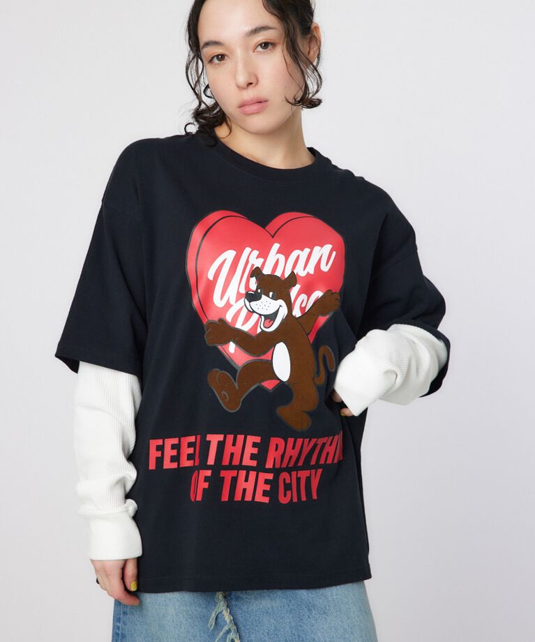 RODEO CROWNS「ハートパネルレイヤードロングスリーブTシャツ」|Tシャツ・カットソー|BLK