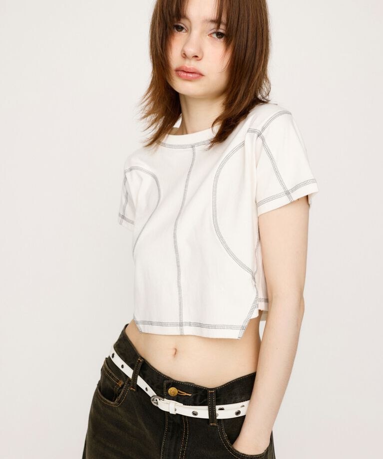SLY「BI COLOR STITCH CROP Tシャツ」|Tシャツ・カットソー|WHT