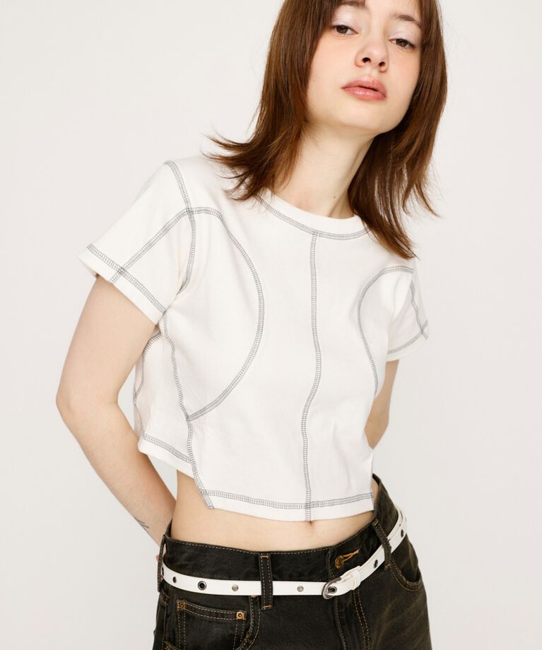 SLY「BI COLOR STITCH CROP Tシャツ」|Tシャツ・カットソー|
