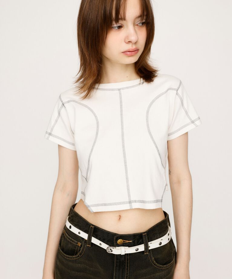 SLY「BI COLOR STITCH CROP Tシャツ」|Tシャツ・カットソー|