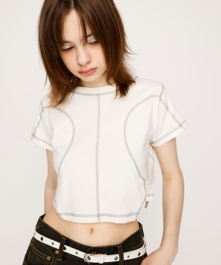 SLY「BI COLOR STITCH CROP Tシャツ」|Tシャツ・カットソー|