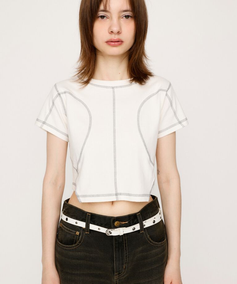 SLY「BI COLOR STITCH CROP Tシャツ」|Tシャツ・カットソー|