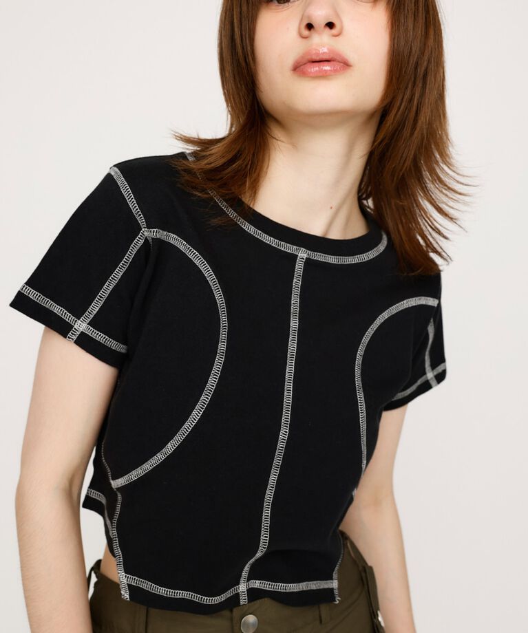 SLY「BI COLOR STITCH CROP Tシャツ」|Tシャツ・カットソー|