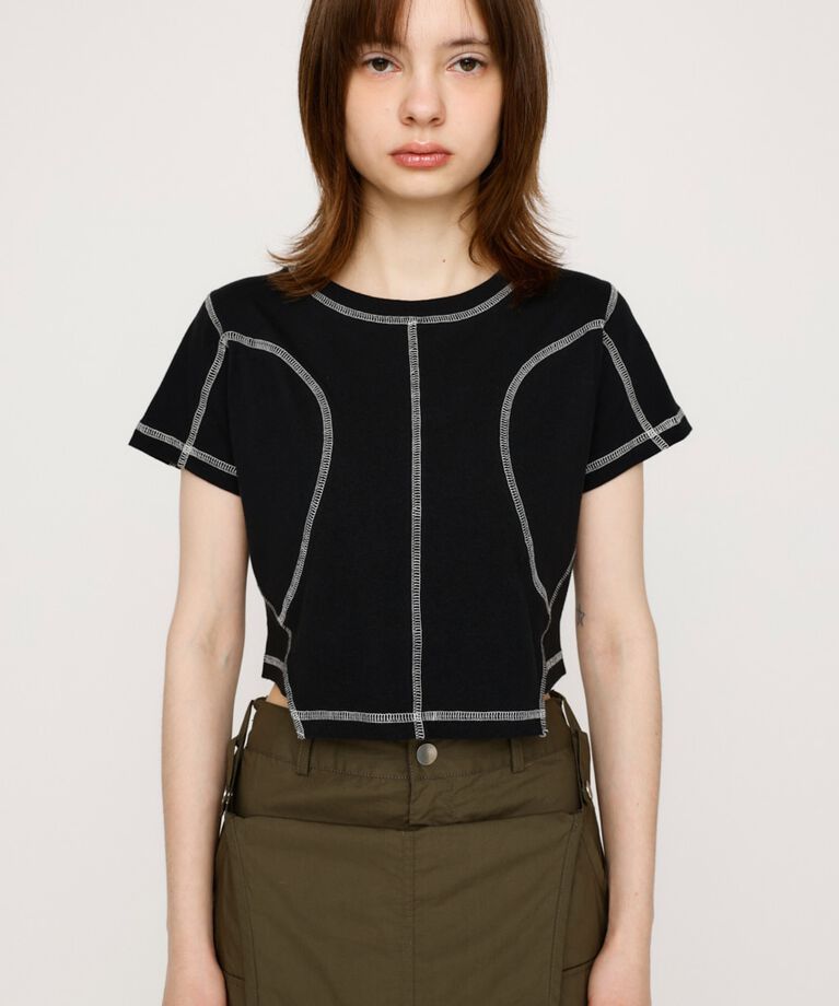 SLY「BI COLOR STITCH CROP Tシャツ」|Tシャツ・カットソー|