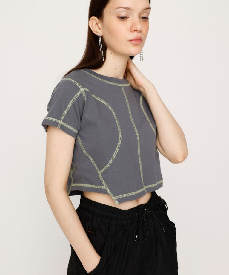 SLY「BI COLOR STITCH CROP Tシャツ」|Tシャツ・カットソー|