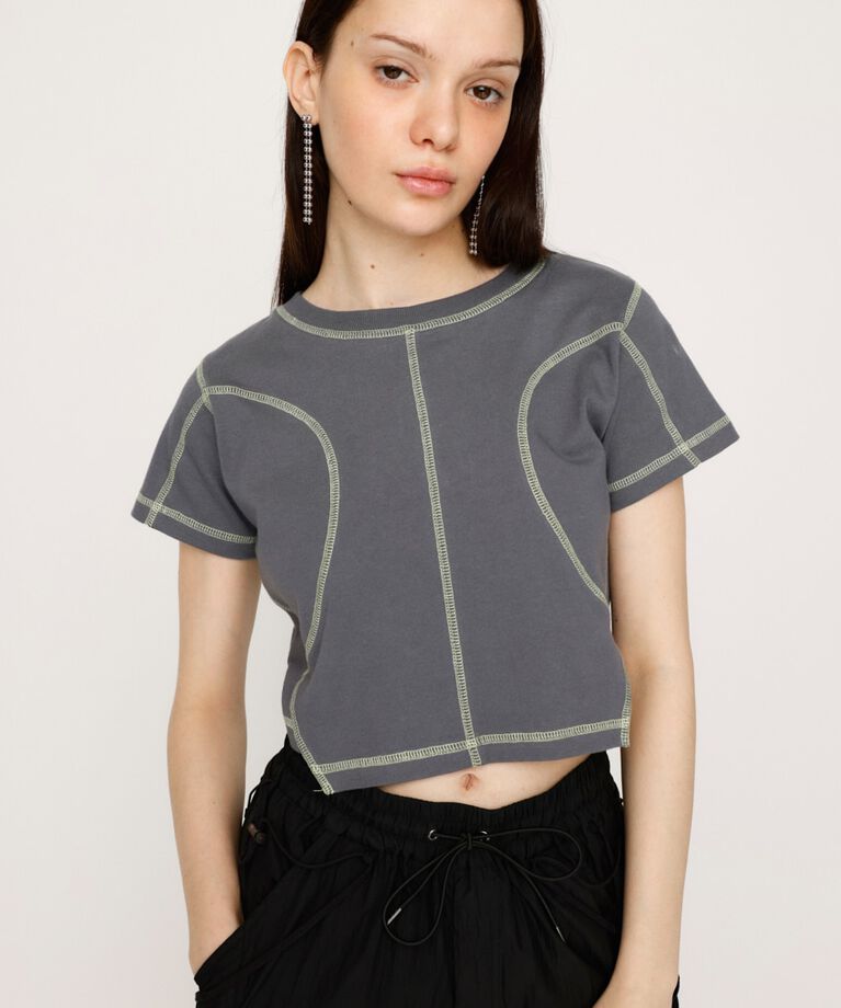 SLY「BI COLOR STITCH CROP Tシャツ」|Tシャツ・カットソー|