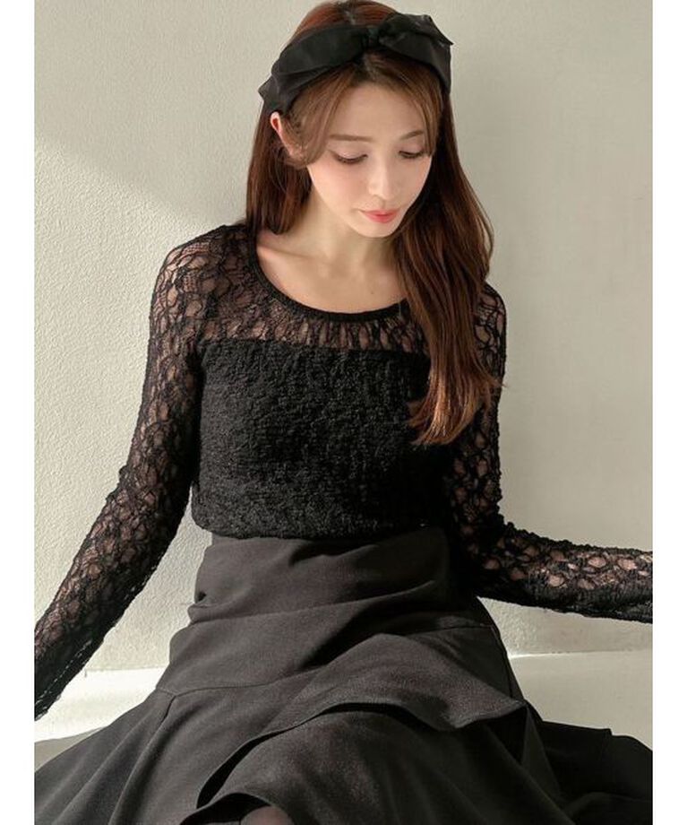RESEXXY「カップ付きストレッチレーストップス」|Tシャツ・カットソー|ブラック