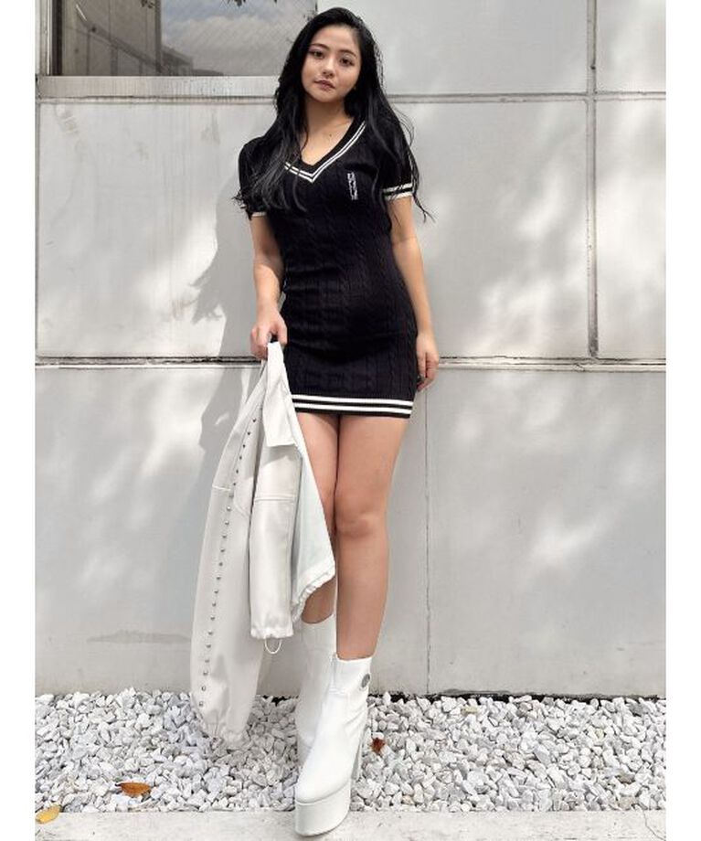 GYDA「POSHハーフスリーブケーブルニットワンピース」|ワンピース|