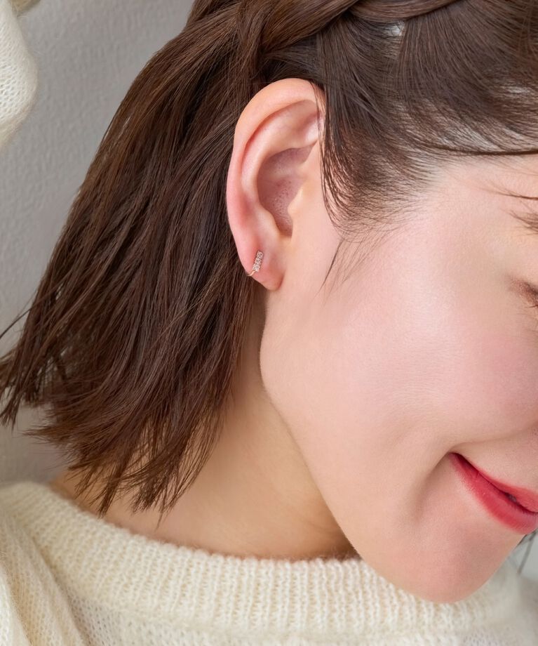 Phoebe「【K10】ストーンバーイヤリング　ローズゴールド」|イヤリング|