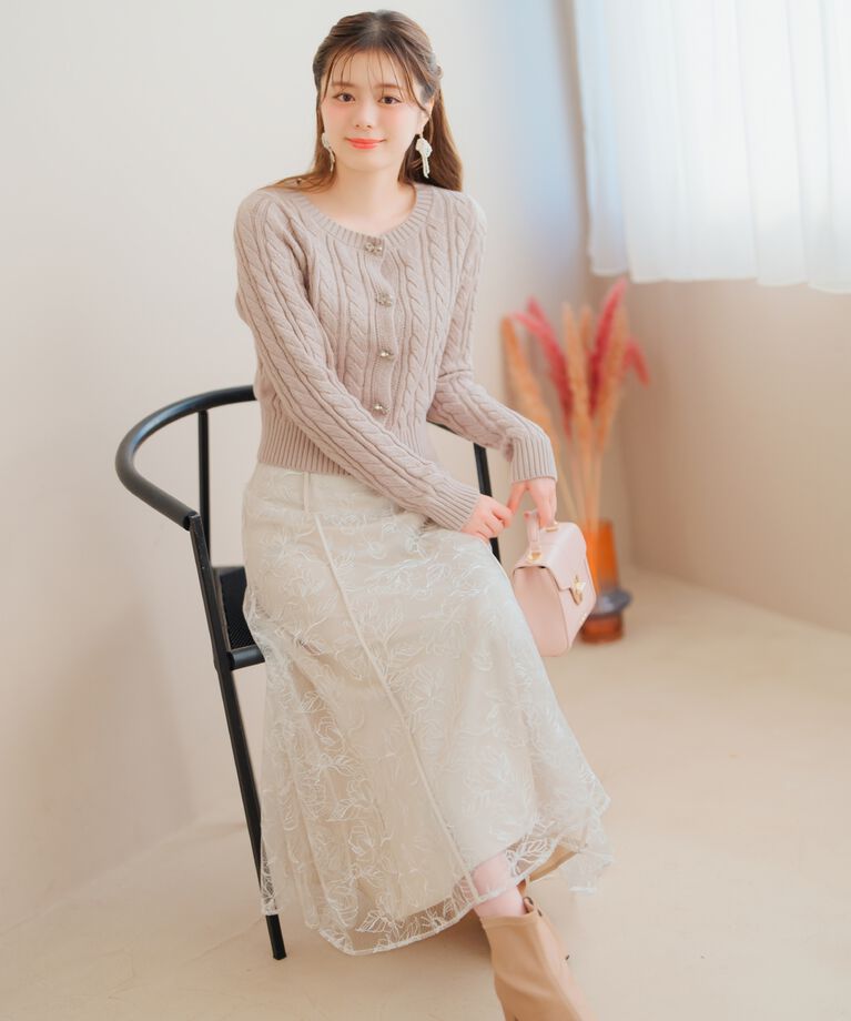 WILLSELECTION「ラインフラワー刺繍パイピングスカート」|フレア|