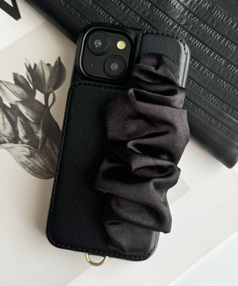 UNiCASE「Classy Scrunchie Case iPhoneケース スマホケース カード収納 ミラー iPhone16シリーズ/15Pro/15/14/13」|モバイルケース|Black