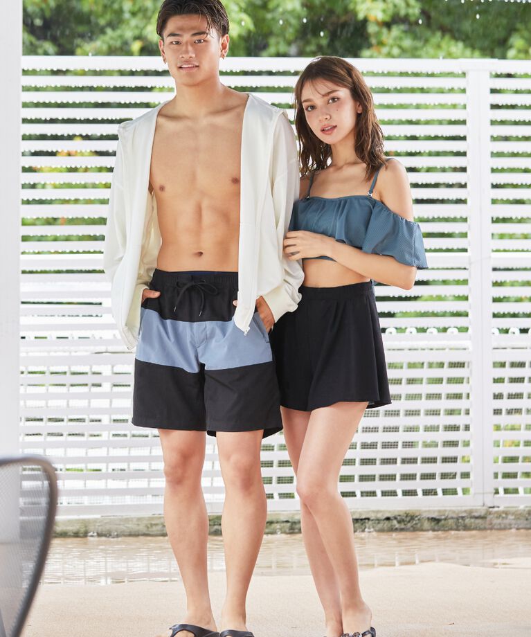 PEAK&PINE「無地オフショルダーワンピ見えビキニ」|ビキニ|