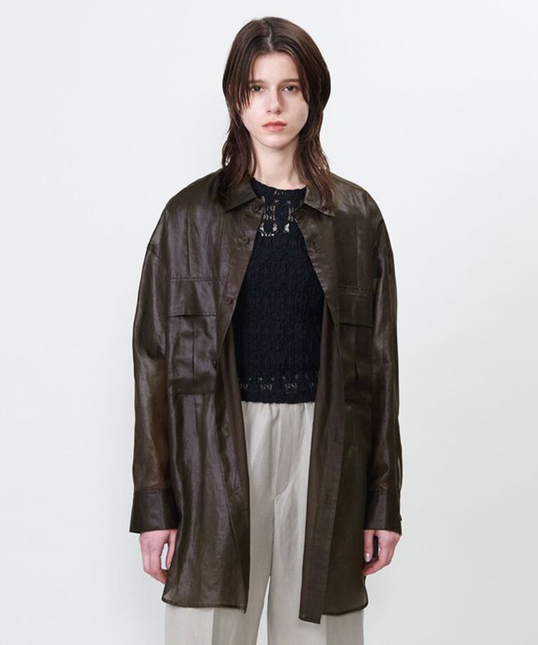 ASTRAET「＜ASTRAET＞フラップポケット シアー レギュラーカラーシャツ」|シャツ・ブラウス|DK.BROWN