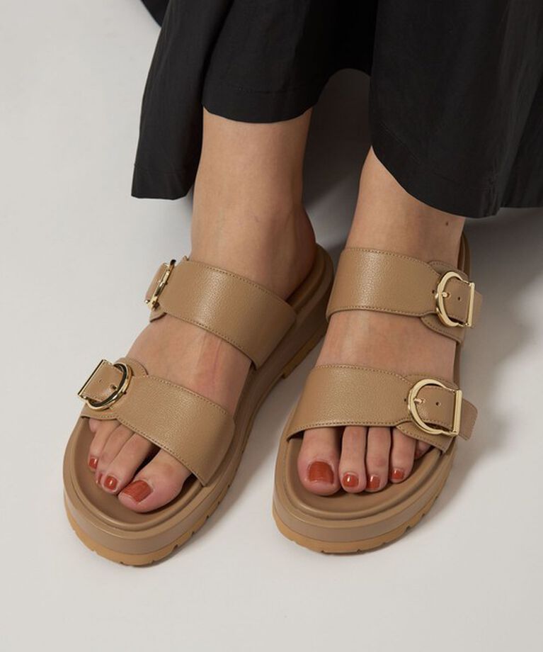 UNITED ARROWS green label relaxing「ダブルベルトプラット サンダル(3.5cmヒール)」|サンダル|BEIGE