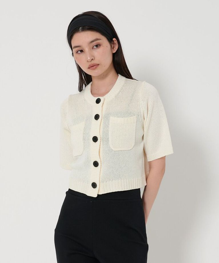 EMMEL REFINES「＜EMMEL REFINES＞EM ポケット＆ボタン ショートスリーブ カーディガン」|カーディガン|OFF WHITE