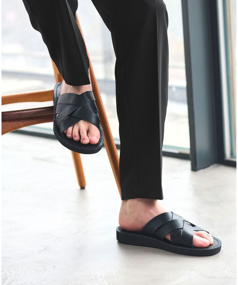 UNITED ARROWS green label relaxing「レザーライク クロス サンダル」|サンダル|BLACK