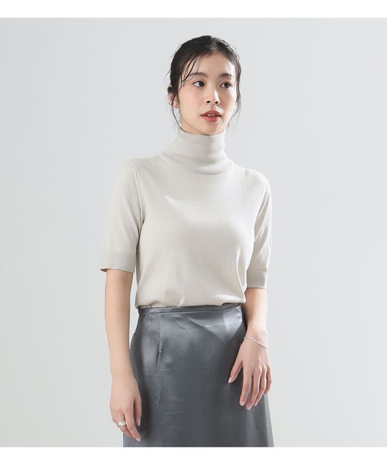 Demi-Luxe BEAMS 「AK+1 / コットン 五分袖 ハイネックニット」|ニット・セーター|