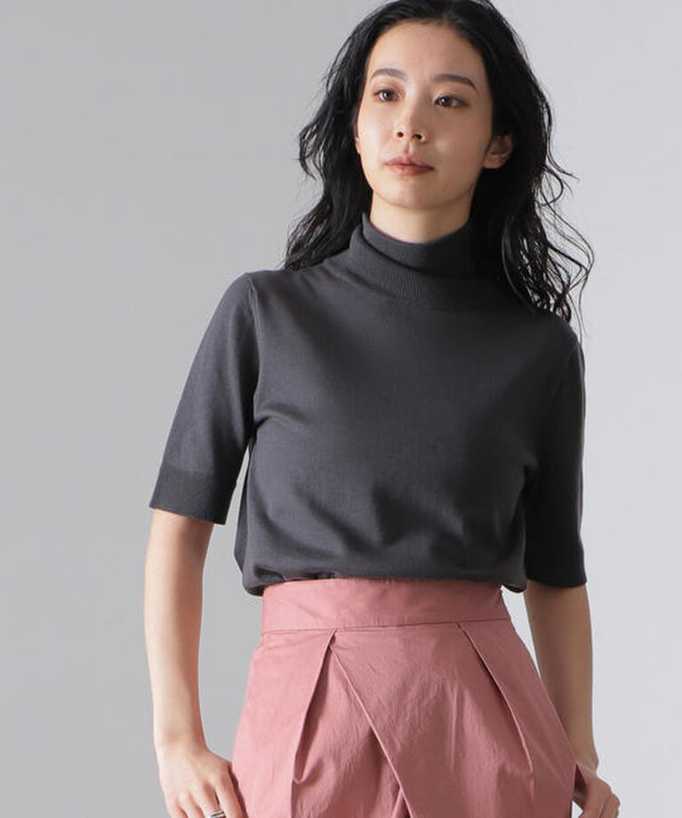 Demi-Luxe BEAMS 「AK+1 / コットン 五分袖 ハイネックニット」|ニット・セーター|