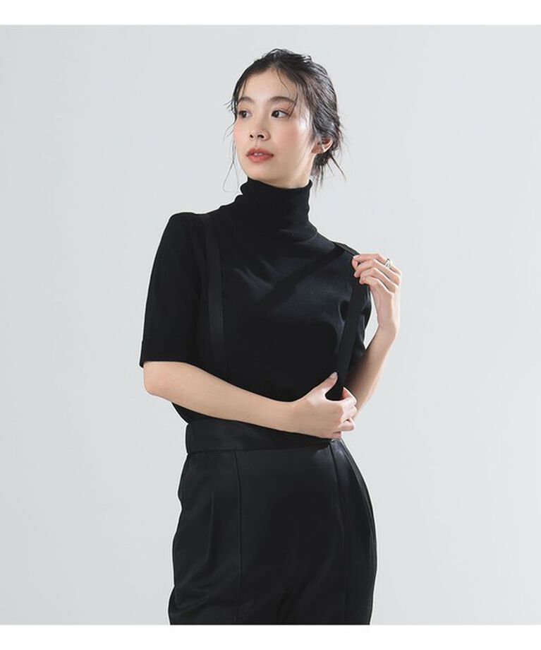 Demi-Luxe BEAMS 「AK+1 / コットン 五分袖 ハイネックニット」|ニット・セーター|