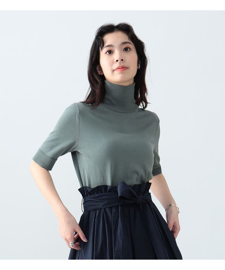 Demi-Luxe BEAMS 「AK+1 / コットン 五分袖 ハイネックニット」|ニット・セーター|