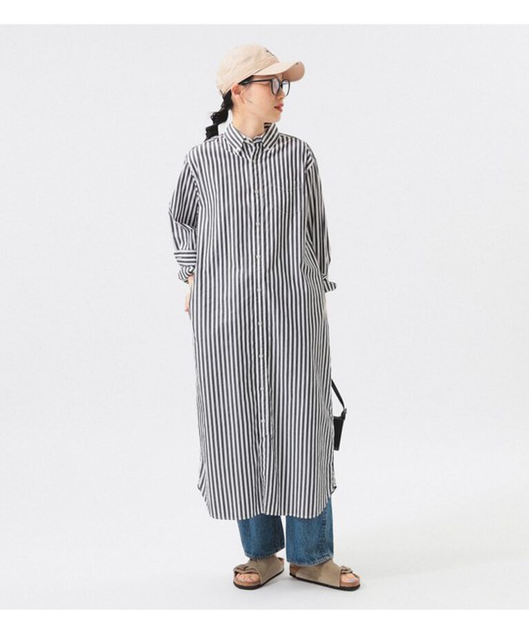 BEAMSBOY「ストライプ ボタンダウン ロングスリーブ シャツワンピース」|ワンピース|BLACK