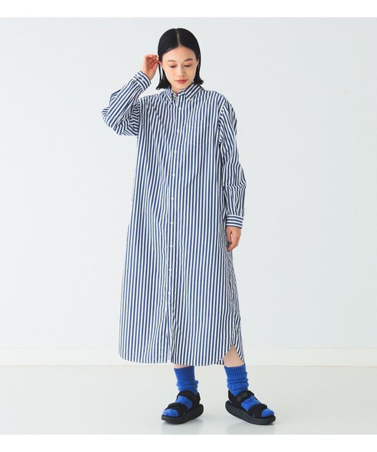 BEAMSBOY「ストライプ ボタンダウン ロングスリーブ シャツワンピース」|ワンピース|NAVY