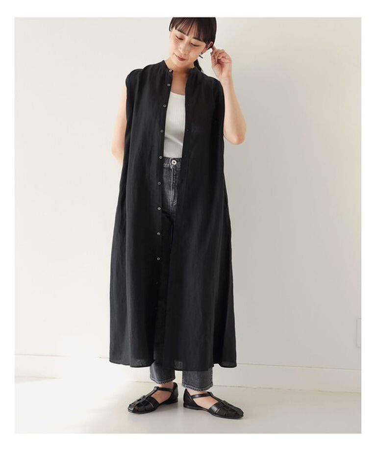 Demi-Luxe BEAMS 「TICCA × Demi-Luxe BEAMS / 別注 リネン ノースリーブ シャツワンピース」|ワンピース|BLACK