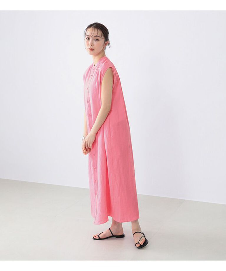 Demi-Luxe BEAMS 「TICCA × Demi-Luxe BEAMS / 別注 リネン ノースリーブ シャツワンピース」|ワンピース|別注CORALPINK