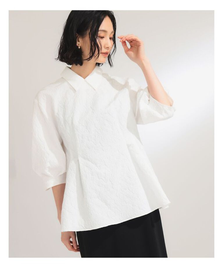 Demi-Luxe BEAMS 「フクレ織りジャカード アタッチドカラー ブラウス＊」|シャツ・ブラウス|WHITE