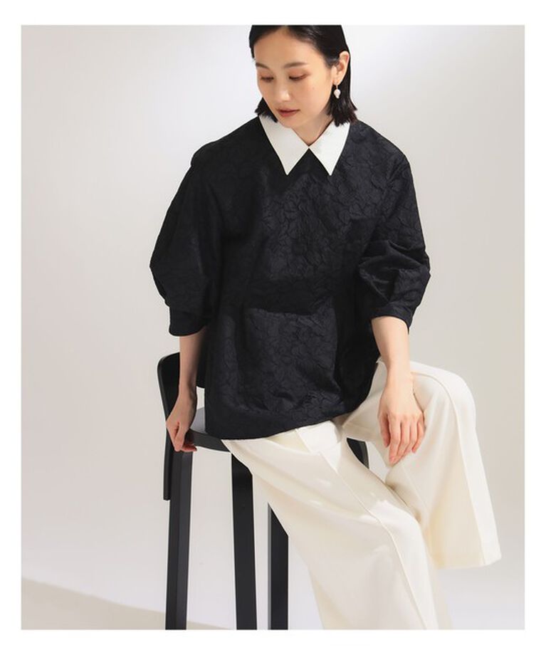 Demi-Luxe BEAMS 「フクレ織りジャカード アタッチドカラー ブラウス＊」|シャツ・ブラウス|BLACK