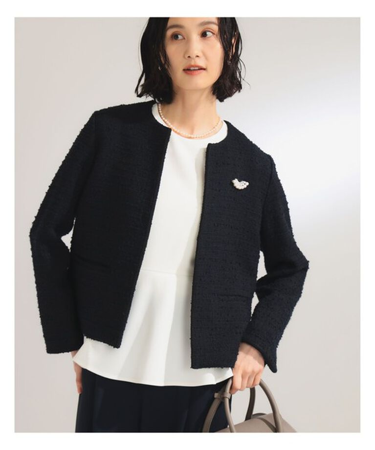 Demi-Luxe BEAMS 「ツイード クルーネック ジャケット＊」|ダッフルコート|NAVY