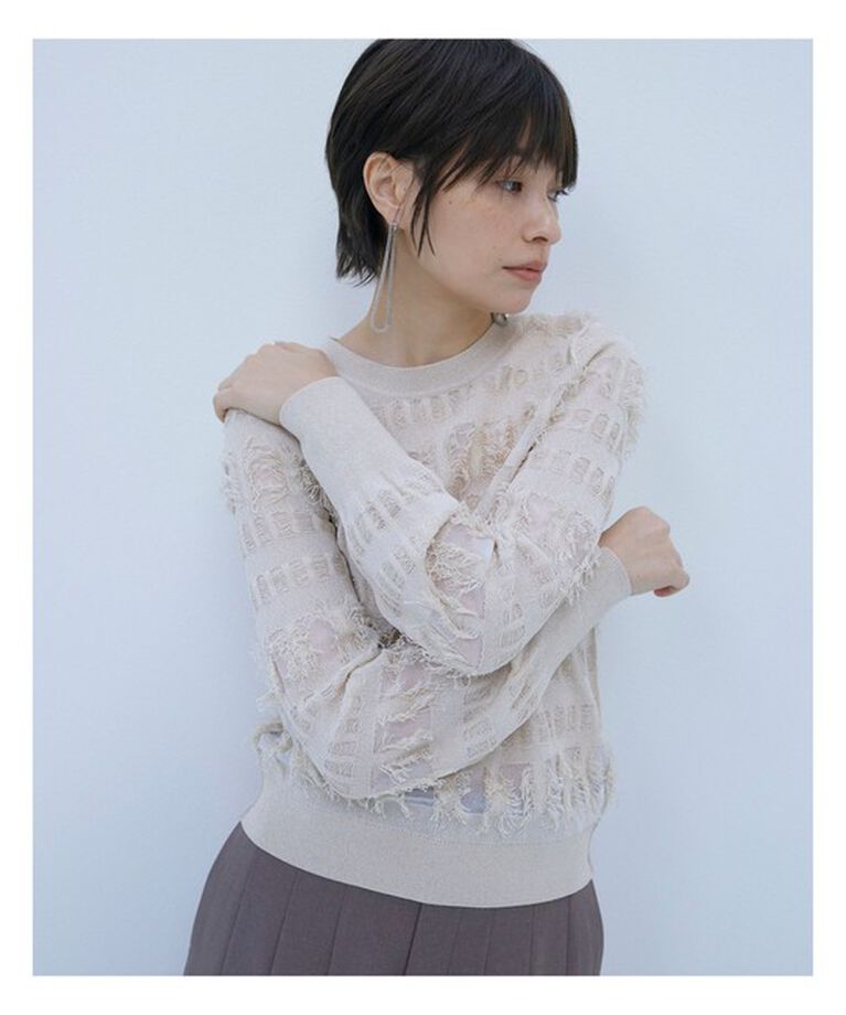 Ray BEAMS 「RBS / フリンジ シアー クルーネック」|ニット・セーター|BEIGE