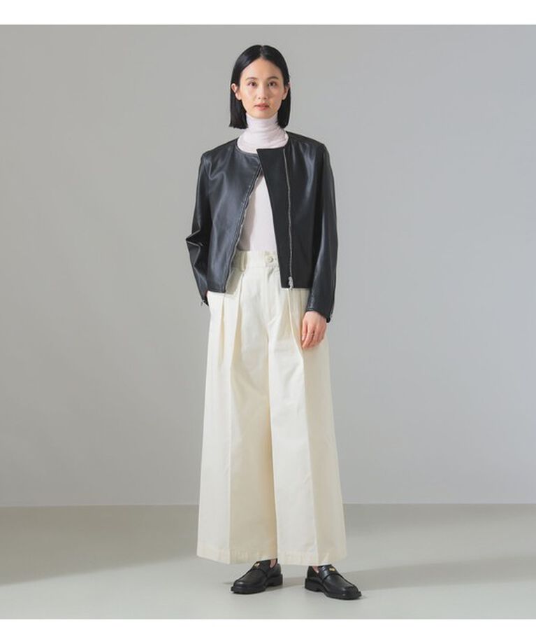 Demi-Luxe BEAMS 「マット シープスキン ノーカラー ライダース ブルゾン」|ブルゾン・スタジャン|