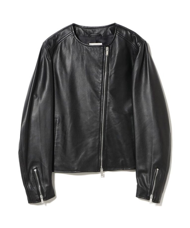Demi-Luxe BEAMS 「マット シープスキン ノーカラー ライダース ブルゾン」|ブルゾン・スタジャン|